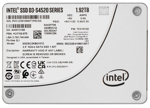 Dysk SSD Solidigm (Intel) S4520 1.92TB SATA 2.5" SSDSC2KB019TZ01 (DWPD up to 3) SOLIDIGM