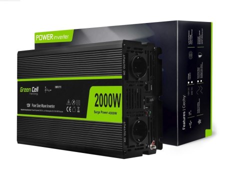 GREEN CELL PRZETWORNICA INV11 12V-230V 2000W/4000W CZYSTA SINUSOIDA (WYPRZEDAŻ) Green Cell