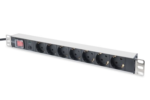 Listwa zasilająca PDU 19" Rack, 7x schuko, 2.0m, 1x unischuko, 16A, wł./wył., zab. przeciążeniowe DIGITUS