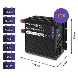 QOLTEC ŁADOWARKA DO AKUMULATORÓW MONOLITH LIFEPO4 AGM GEL SLA | 10A | 12V Qoltec