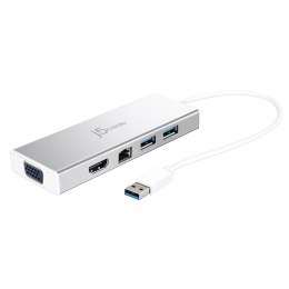 Stacja dokująca j5create USB3.0 Mini Dock 1x HDMI/1xVGA/2xUSB 3.1/1xMicro USB/1xRJ45 Gigabit; kolor srebrny JUD380-N J5 Create