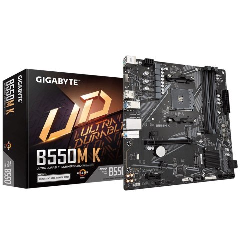 Płyta główna Gigabyte B550M K (AMD Ryzen 5000 Series AM4 CPUs, up to 4733MHz DDR4 (OC), 2xPCIe 3.0 M.2, GbE LAN, USB 3.2 Gen1) Gigabyte