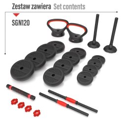 Zestaw ciężarów 6w1 HMS SGN120 (sztanga, sztangielki i kettlebell) 20kg HMS