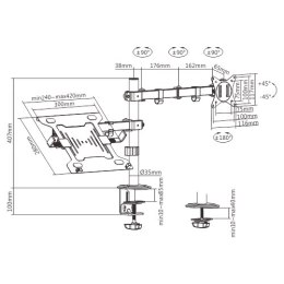 GEMBIRD BIURKOWE REGULOWANE RAMIĘ/UCHWYT Z RAMIENIEM NA MONITOR I PODSTAWKĄ NA NOTEBOOKA 17-32, 100X100MM, DO 9KG GEMBIRD