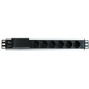 Techly I-CASE STRIP-16SH rozdzielacz zasilania PDU 6 x gniazdo sieciowe 1.5U Czarny, Srebrny TECHly