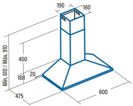 CATA Hood V-600 WH, Chimney, Energy efficiency class C, Width 60 cm, 420 m3/h, Mechanical control, LED, White Cata