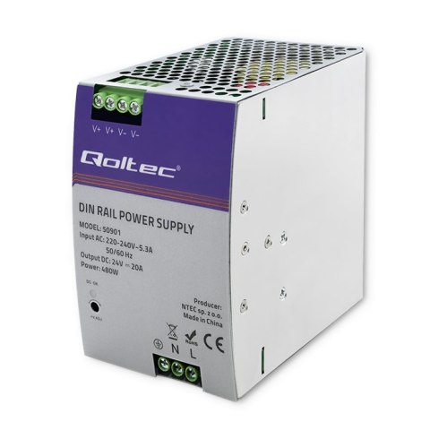 QOLTEC ZASILACZ NA SZYNĘ DIN PRZEMYSŁOWY | 480W | 24V | 20A Qoltec