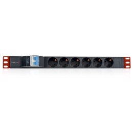 Techly I-CASE STRIP-61UD rozdzielacz zasilania PDU 6 x gniazdo sieciowe 1U Czarny, Czerwony TECHly