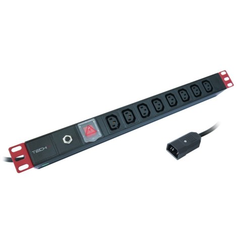 Techly I-CASE STRIP-8C rozdzielacz zasilania PDU 8 x gniazdo sieciowe 1U Czarny TECHly