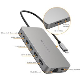 HYPER Dual 4K HDMI 10-in-1 USB-C Hub For M1/M2 MacBooks USB Type-C 104 Mbit/s Srebrny Targus