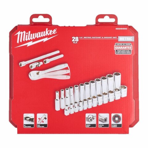 MILWAUKEE ZESTAW NASADEK 28 szt. 1/4" Z GRZECHOTKĄ MILWAUKEE