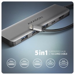 Axagon HMC-5H USB-C 3.2 Gen 1 hub 3x USB-A 4K HDMI PD 100W - Silber Przewodowa USB 3.2 Gen 1 (3.1 Gen 1) Type-C Srebrny AXAGON