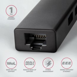 Axagon HMC-GL3A USB-C-Hub 3x USB-A Gbit-LAN schwarz USB 3.2 Gen 1 (3.1 Gen 1) Type-C 5000 Mbit/s Czarny AXAGON