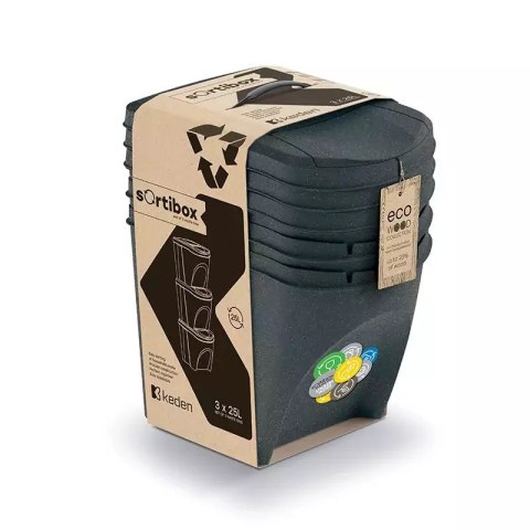 KEDEN KOSZ NA ŚMIECI SORTIBOX 25L SET 3 - ANTRACYT ECO WOOD Prosperplast