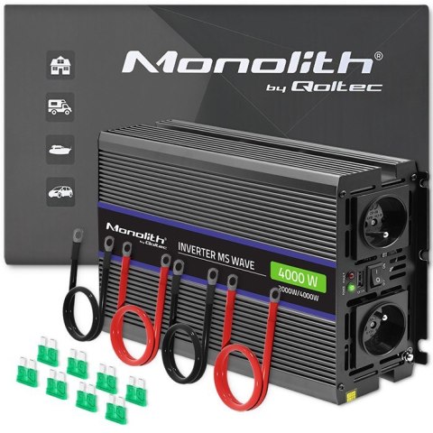 Qoltec Przetwornica napięcia Monolith 4000 MS Wave | 12V na 230V | 2000/4000W | USB Qoltec