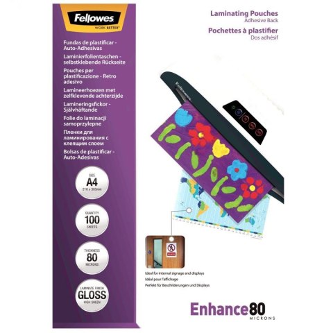 LAMINATOR POUCH ADHESIVE BACK A4 80 100PCS 5302202 FELLOWES FELLOWES