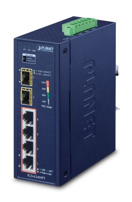 PLANET IGS-624HPT łącza sieciowe Nie zarządzany Gigabit Ethernet (10/100/1000) Obsługa PoE Niebieski Planet