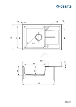 Deante Leda ZRD2113 zlewozmywak granitowy 67x44 cm Deante