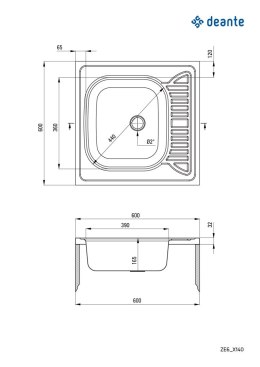 Deante Tango ZE60140 zlewozmywak stalowy 60x60 cm Deante