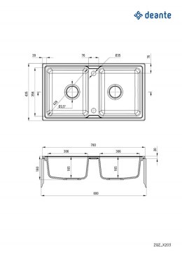 Zlewozmywak granitowy 2-komorowy DEANTE czarny ZORBA Deante