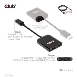 CLUB 3D CSV-7200 rozgałęziacz telewizyjny DisplayPort 2x DisplayPort Club 3D