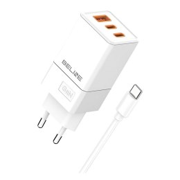 Ładowarka sieciowa Beline 65W GaN 2xUSB-C PD 3.0 + 1xUSB-A QC 3.0 +kabel USB-C - biała No name