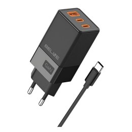 Ładowarka sieciowa Beline 65W GaN 2xUSB-C PD 3.0 + 1xUSB-A QC 3.0 +kabel USB-C - czarna No name