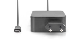 Ładowarka sieciowa zasilacz 1x USB-C PD 3.0 max. 65W zintegrowany kabel 1,2m czarna DIGITUS