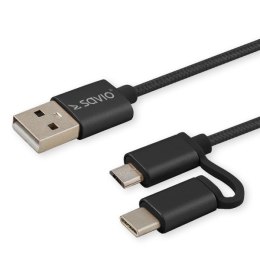 Kabel SAVIO CL-128 (Micro USB typu B, USB typu C - USB 2.0 typu A ; 1m; kolor czarny) SAVIO