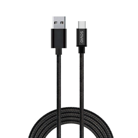 Kabel SAVIO CL-129 (USB typu C - USB 2.0 typu A ; 2m; kolor czarny) SAVIO