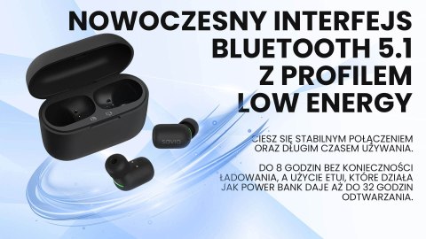 SAVIO BEZPRZEWODOWE SŁUCHAWKI BLUETOOTH 5.1 IPX5 TWS-09 SAVIO