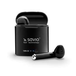 Słuchawki bezprzewodowe SAVIO TWS-02 (douszne; bezprzewodowe, Bluetooth; z wbudowanym mikrofonem; kolor czarny SAVIO