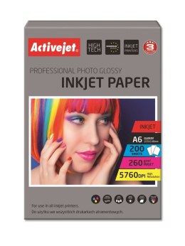 Activejet AP6-260GR200 Papier fotograficzny błyszczący; idealny do wydrukowania zdjęć, kolorowego wspomnienia, 10x15; (A6; 200 s Activejet