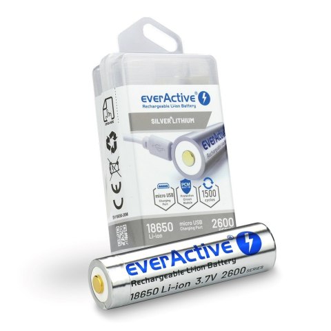 EVERACTIVE AKUMULATOR EVERACTIVE 18650 3,7V LI-ION 2600MAH MICRO USB Z ZABEZPIECZENIEM BOX EV18650-26M EverActive