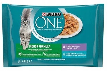 PURINA One Indoor Tuńczyk, Cielęcina - mokra karma dla kota - 4x85 g PURINA NESTLE