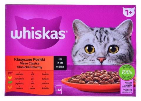 WHISKAS Klasyczne Posiłki w sosie - mokra karma dla kota - saszetka - 12x85 g Whiskas