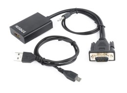 Adapter GEMBIRD A-VGA-HDMI-01 (HDMI F - D-Sub (VGA), Jack stereo 3,5 mm, USB 2.0 M; 0,15m; kolor czarny) GEMBIRD