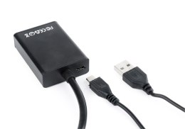 Adapter GEMBIRD A-VGA-HDMI-01 (HDMI F - D-Sub (VGA), Jack stereo 3,5 mm, USB 2.0 M; 0,15m; kolor czarny) GEMBIRD