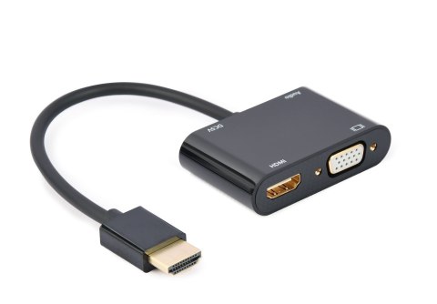 GEMBIRD ADAPTER HDMI MĘSKI DO HDMI ŻEŃSKI + VGA ŻEŃSKI Z AUDIO + PORT ZASILANIA GEMBIRD