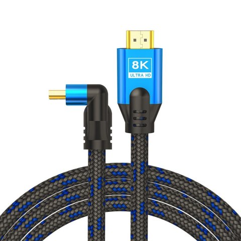 SAVIO KABEL HDMI (M) V2.1, KĄTOWY, 5M, 8K, MIEDŹ, NIEBIESKO-CZARNY, ZŁOTE KOŃCÓWKI, ETHERNET/3D CL-175 SAVIO