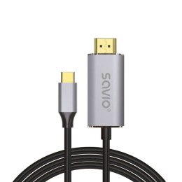 SAVIO KABEL USB-C DO HDMI 2.0B, 2M, SREBRNO-CZARNY SAVIO