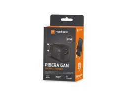 NATEC ŁADOWARKA RIBERA GAN 1X USB-A + 1X USB-C 30W CZARNA NUC-2141 NATEC