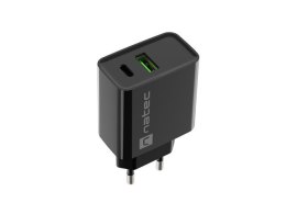 NATEC ŁADOWARKA SIECIOWA RIBERA USB-A + USB-C 20W POWER DELIVERY CZARNA NUC-2062 NATEC