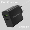 QOLTEC ŁADOWARKA SUPER QUICK PD | 1XUSB-C | 1XUSB | 45W | 5-20V | 2.25-3A | CZARNA Qoltec