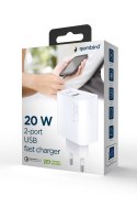 GEMBIRD 2-PORTOWA SZYBKA ŁADOWARKA SIECIOWA POWER DELIVERY USB TYP-C, 20W, BIAŁA GEMBIRD