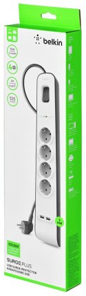 Listwa zasilająca Belkin Power Surge 4-PORT + 2xUSB-A 2m Grey/White Schuko Belkin