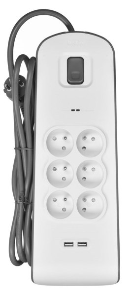 Listwa zasilająca Belkin Power Surge 6-PORT + 2xUSB-A 2.4A 650J 2m Grey/White Belkin