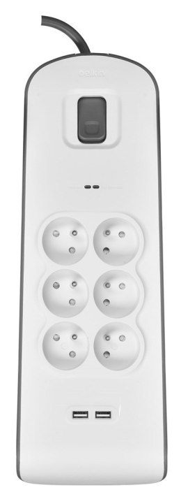 Listwa zasilająca Belkin Power Surge 6-PORT + 2xUSB-A 2.4A 650J 2m Grey/White Belkin