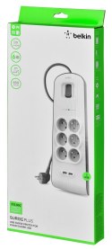 Listwa zasilająca Belkin Power Surge 6-PORT + 2xUSB-A 2.4A 650J 2m Grey/White Belkin