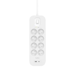 Listwa zasilająca Belkin Power Surge 8-PORT + 1xUSB-A +1xUSB-C 2.4A PD 900J 2m White Belkin